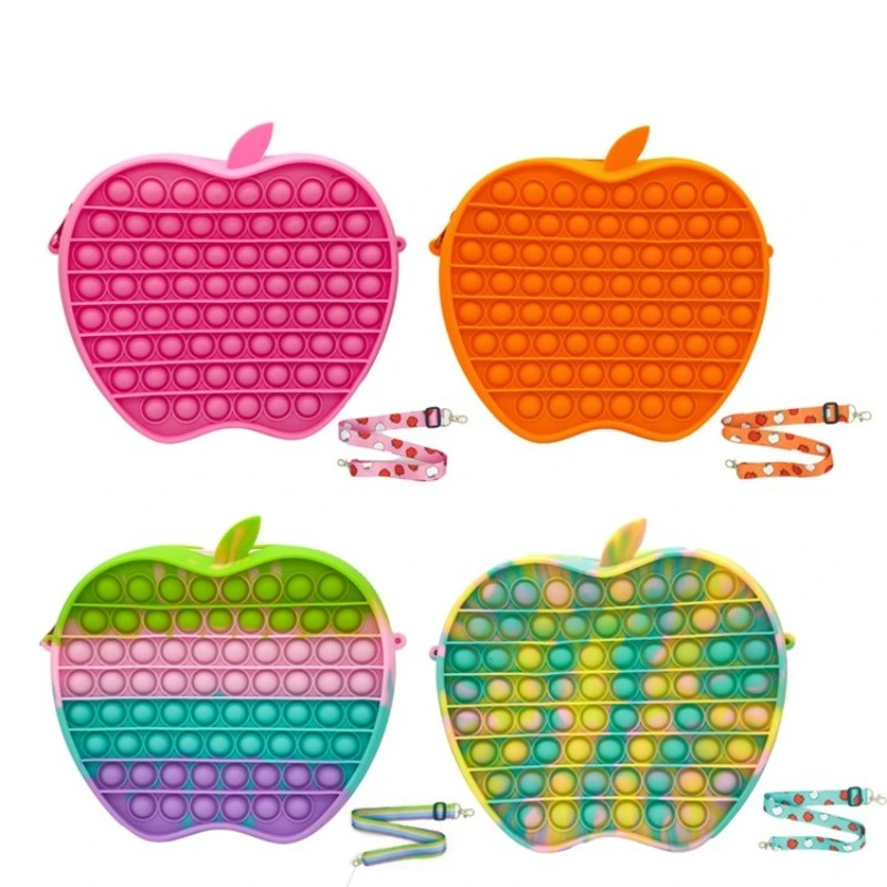 Kids Toy Stress Relief Apple Shape Pop It Shoulder Bag Pop Fidget Sling Bag with Strap