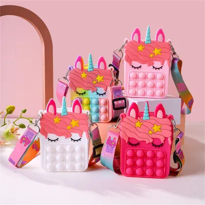 Moda pop it fidget brinquedos arco-íris unicórnio moeda bolsa para crianças meninas presentes de natal